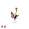 316L SURGICAL STEEL PINK CZ HEART BUTTERLFY NON DANGLE BELLY BUTTON NAVEL RING 